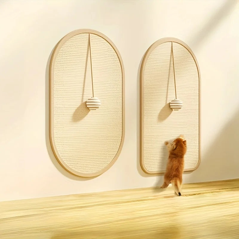Wall-Mounted 3-in-1 Sisal Cat Scratch Pad – Scratch, Play & Stretch