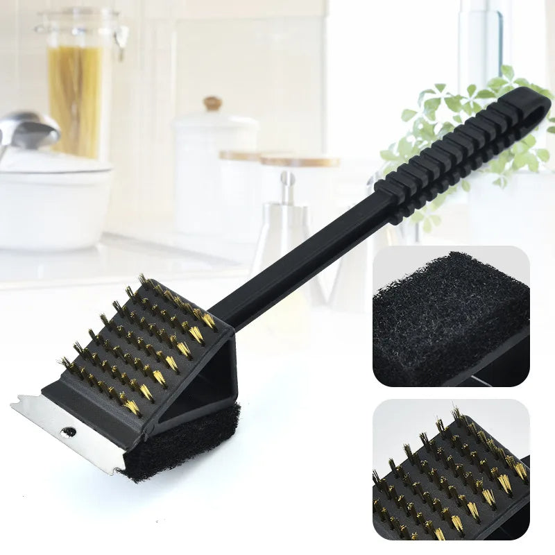 3-in-1 BBQ Grill Brush with Scraper & Sponge – Spotless Grates, Every Time