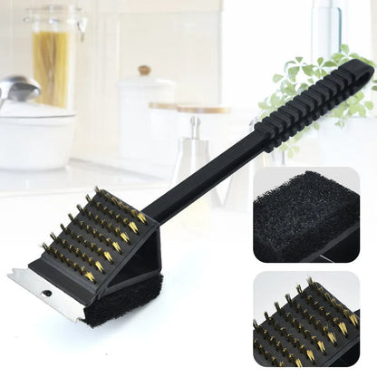 3-in-1 BBQ Grill Brush with Scraper & Sponge – Spotless Grates, Every Time