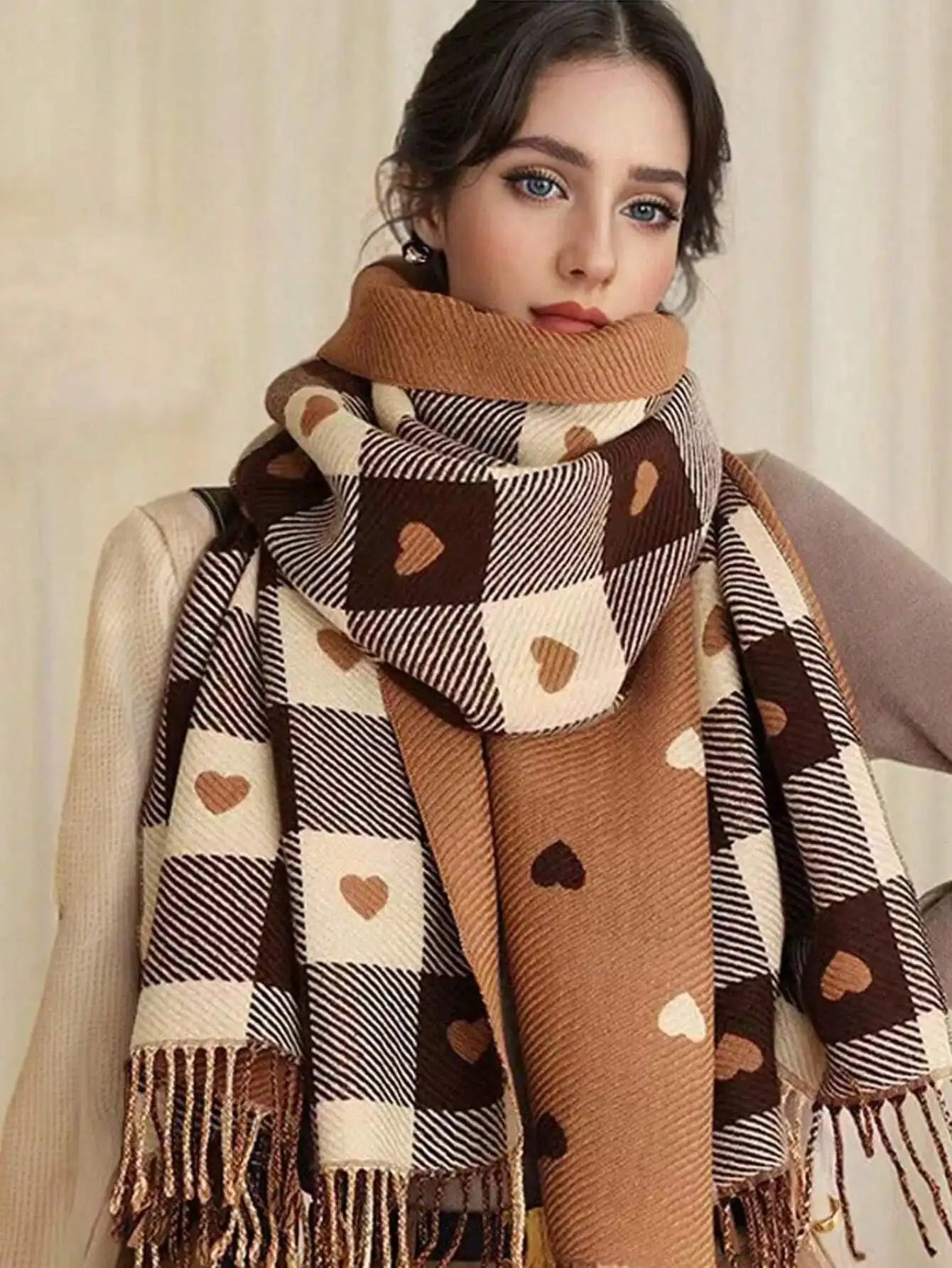 Checkered Winter Scarf Shawl – Classic Pattern, Effortless Style