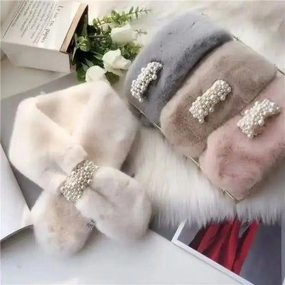 Faux Fur Pearl Winter Scarf – Luxurious Warmth, Effortless Elegance