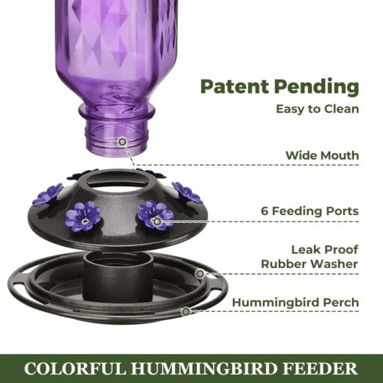 24oz Leak-Proof Glass Hummingbird Feeder – More Visitors, Less Mess