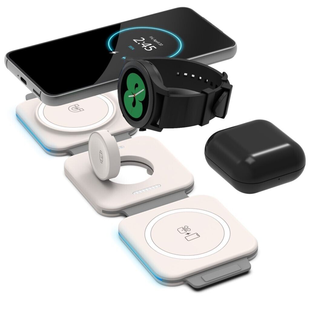 3-in-1 Foldable Wireless Travel Charger – Charge Phone, Watch & Buds Anywhere