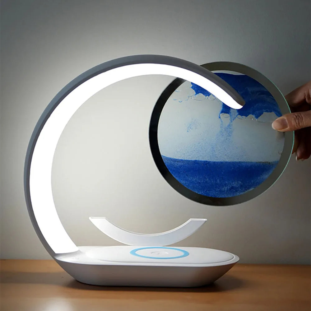 3D Sand Art Table Lamp with Wireless Charger – Ambient Light, Built-In Charging