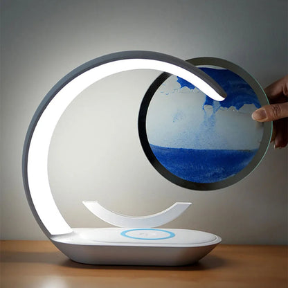 3D Sand Art Table Lamp with Wireless Charger – Ambient Light, Built-In Charging