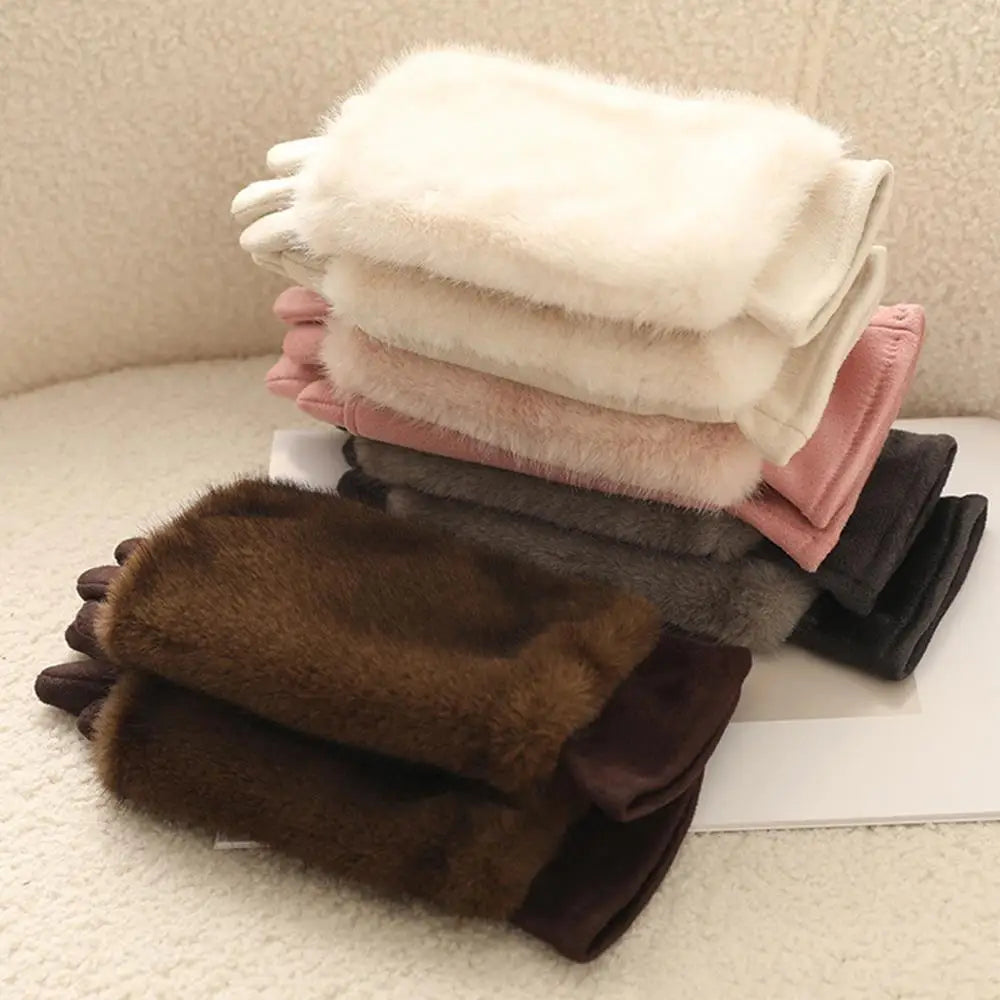 Suede Rabbit Fur Winter Gloves – Warm, Stylish & Touchscreen Ready