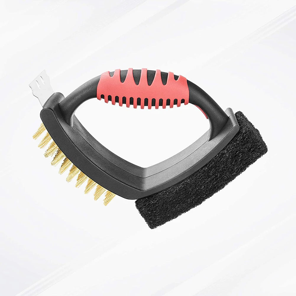 3-in-1 Grill Brush with Brass Bristles – Safe, Scratch-Free Grill Cleaning