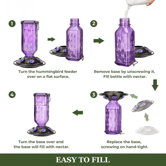 24oz Leak-Proof Glass Hummingbird Feeder – More Visitors, Less Mess