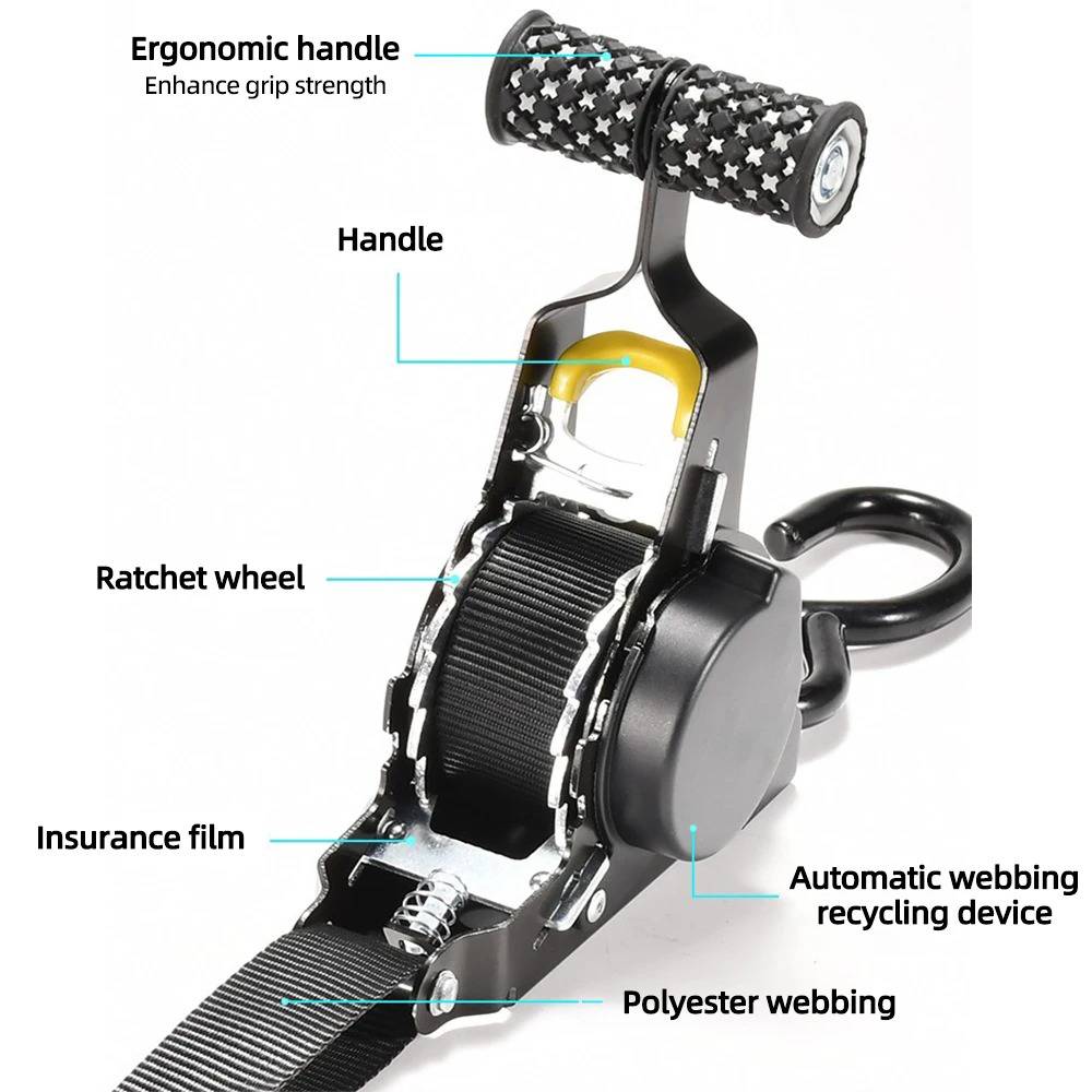 2-Set Retractable Ratchet Straps – Secure Loads in Seconds, No Tangles
