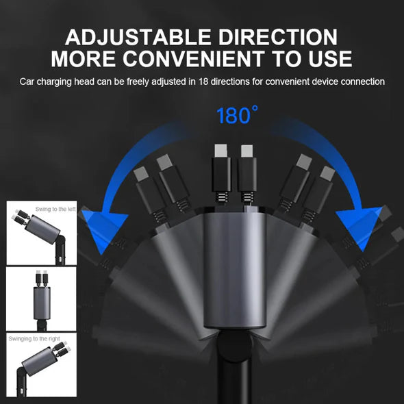 4-in-1 Retractable Car Charger – Charge Everything, Tangle-Free