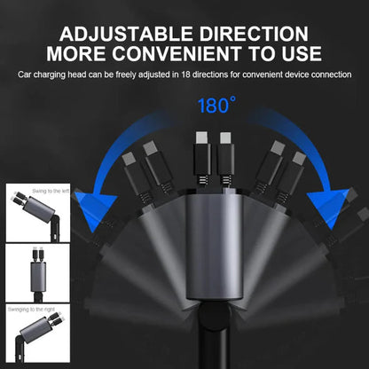 4-in-1 Retractable Car Charger – Charge Everything, Tangle-Free