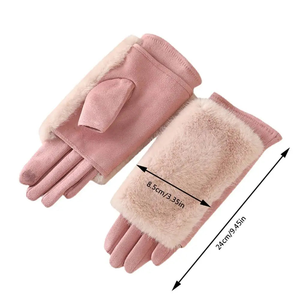 Suede Rabbit Fur Winter Gloves – Warm, Stylish & Touchscreen Ready