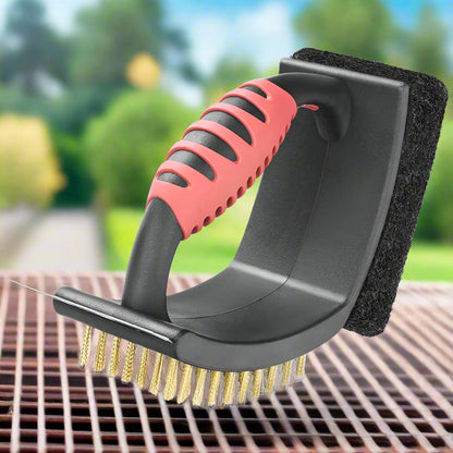3-in-1 Grill Brush with Brass Bristles – Safe, Scratch-Free Grill Cleaning