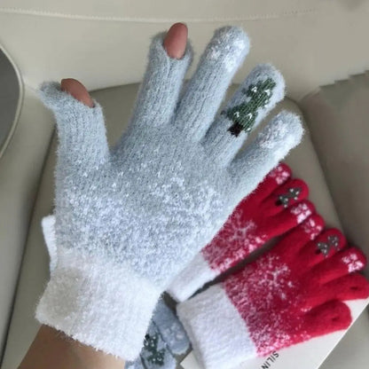 Festive Fleece-Lined Fingerless Gloves – Warm Hands, Free Fingers
