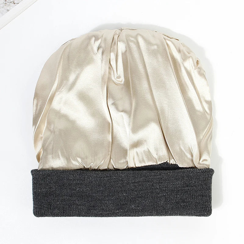 Satin Lined Hat Beanie Cap for Women – Warmth Without the Frizz