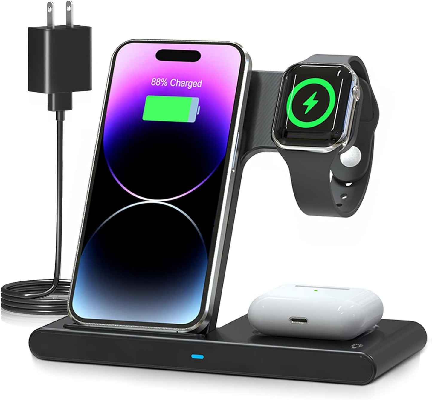 3-in-1 Wireless Fast Charger Stand – Power iPhone, Watch & AirPods Together