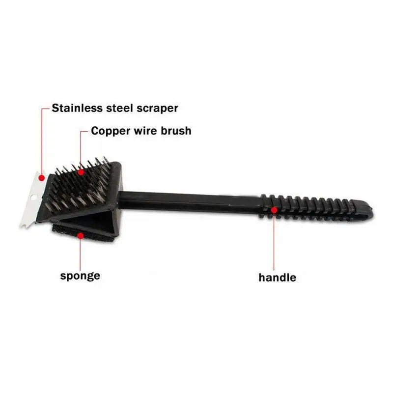3-in-1 BBQ Grill Brush with Scraper & Sponge – Spotless Grates, Every Time