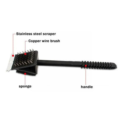 3-in-1 BBQ Grill Brush with Scraper & Sponge – Spotless Grates, Every Time