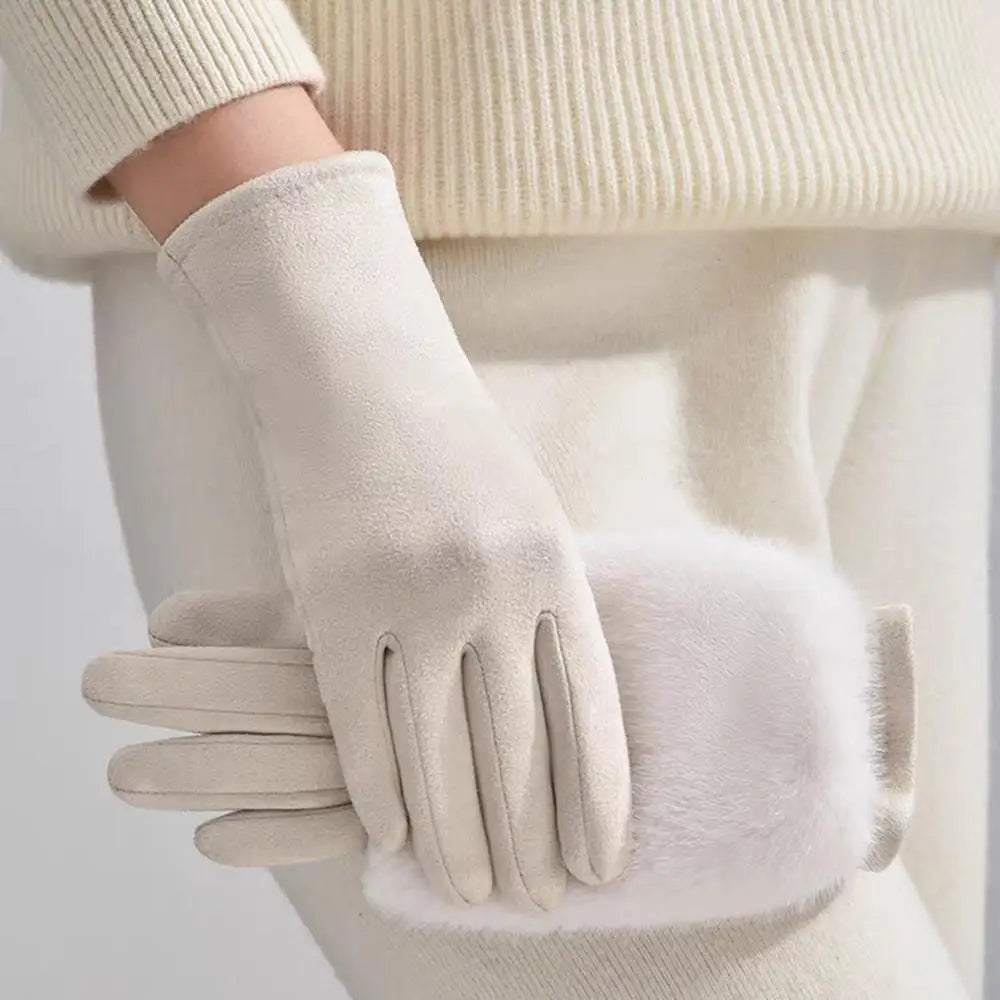 Suede Rabbit Fur Winter Gloves – Warm, Stylish & Touchscreen Ready