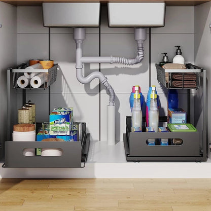 2-Tier Slide-Out Under Sink Organizer – End the Cabinet Chaos