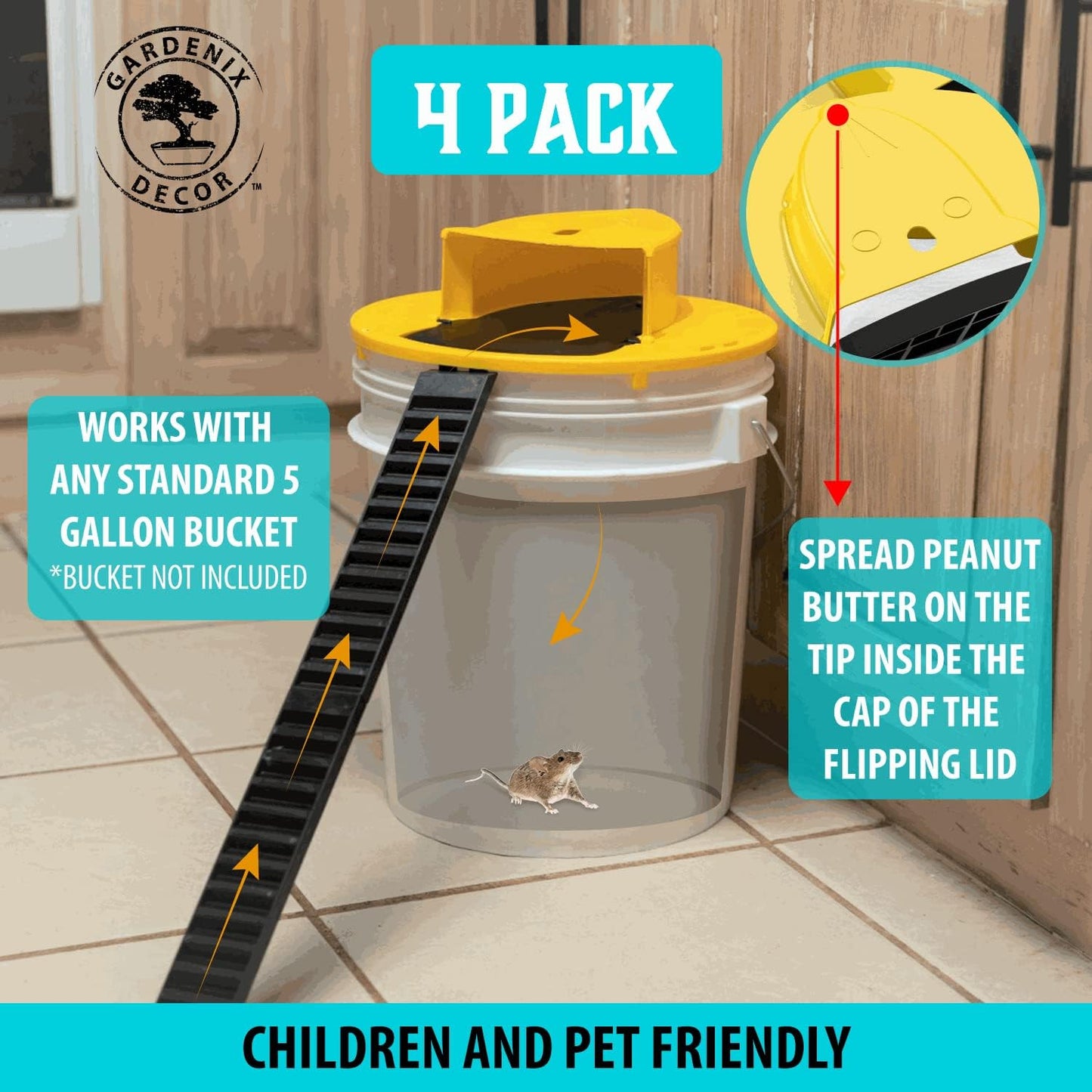 Bucket Lid Mouse Traps (4-Pack) – Turn Any Bucket into a Powerful Trap