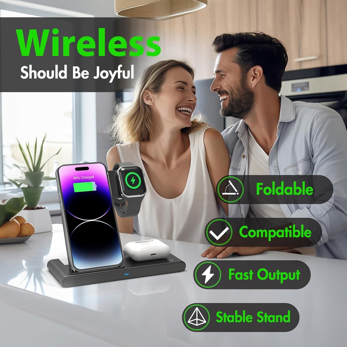 3-in-1 Wireless Fast Charger Stand – Power iPhone, Watch & AirPods Together