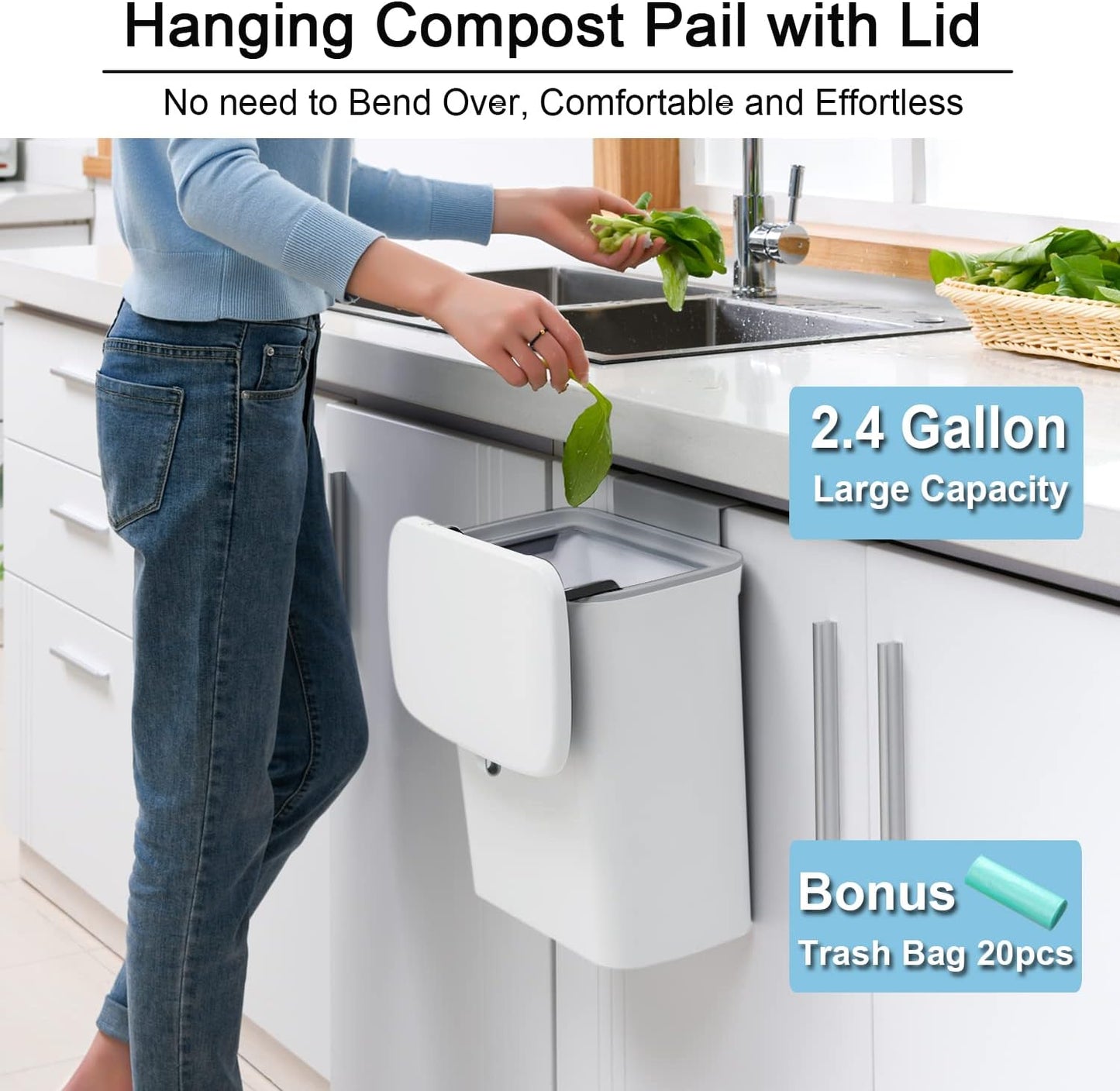 2.4-Gallon Kitchen Compost Bin – No More Odours or Fruit Flies