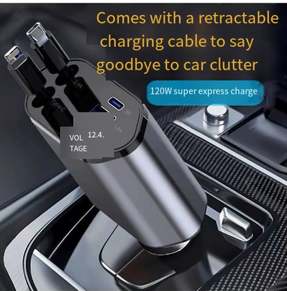 120W 4-in-1 Retractable Car Charger – Charge Everything, Every Drive