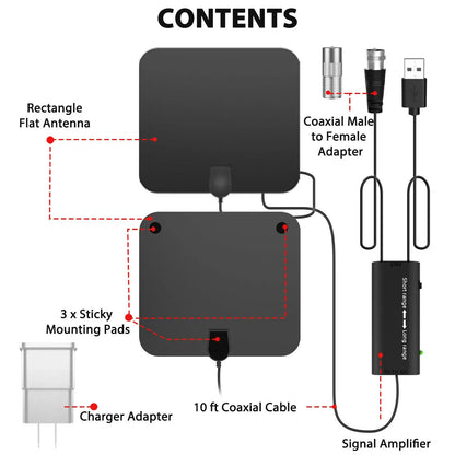 300-Mile Amplified Indoor HDTV Antenna – Free HD Channels, No Cable