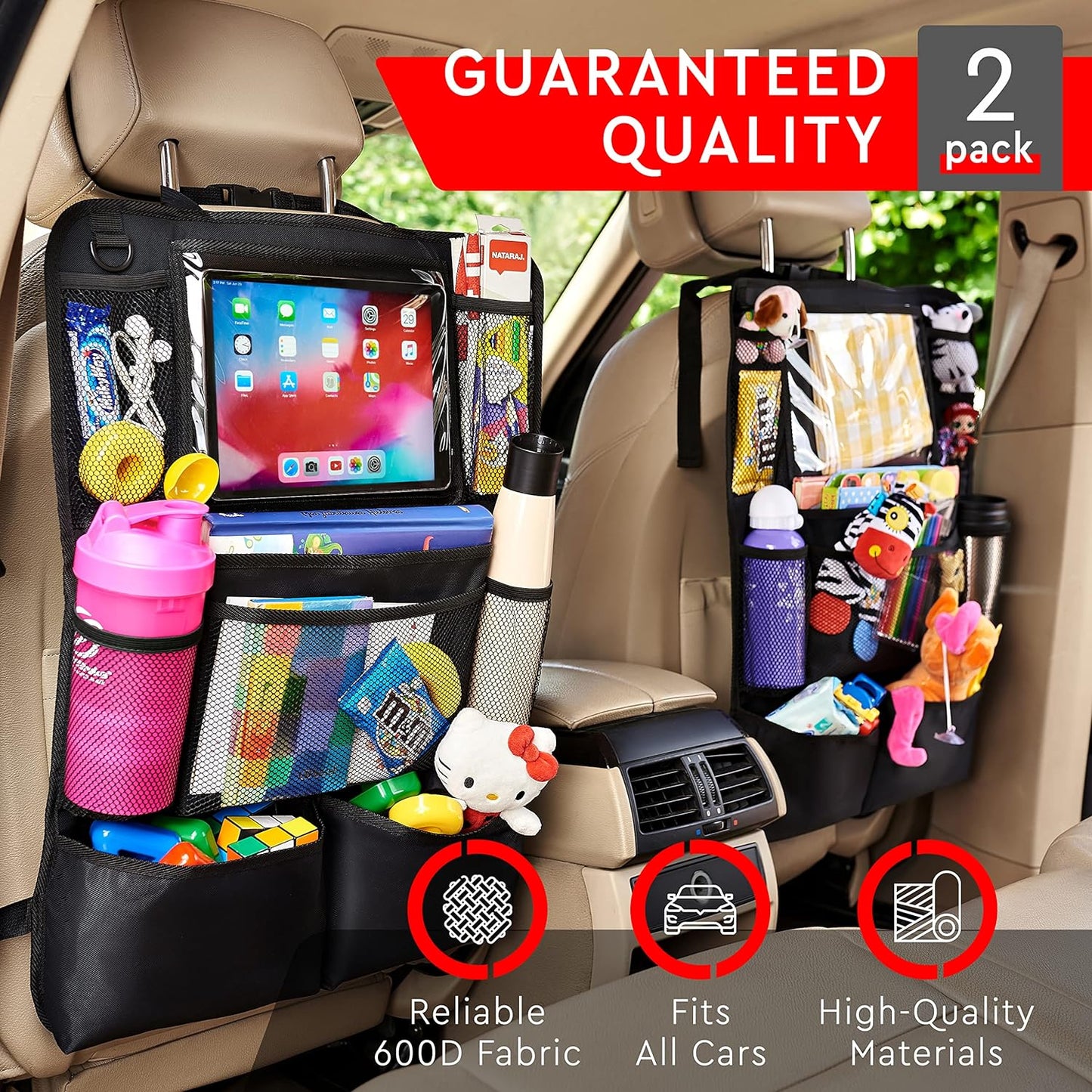 2-Pack Car Backseat Organizer with Tablet Holder – Tidy Rides, Happy Kids