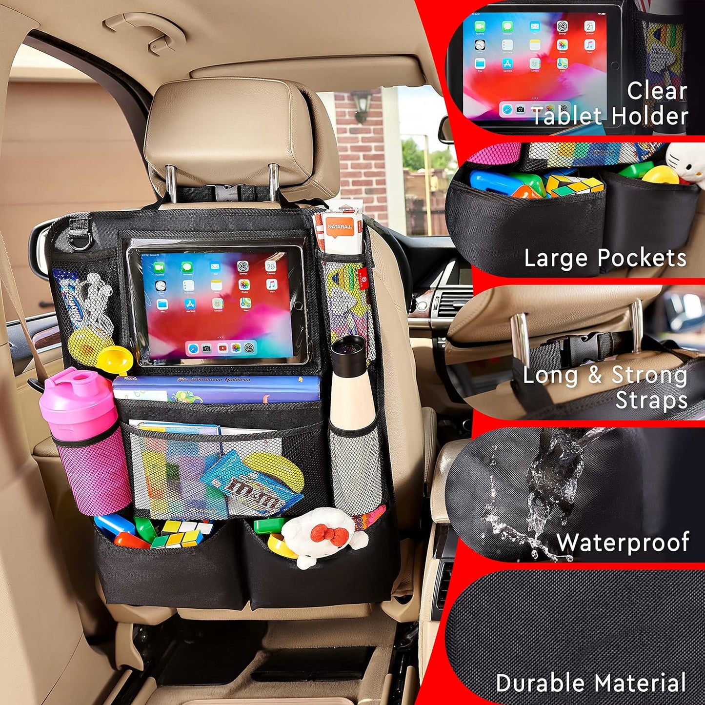 2-Pack Car Backseat Organizer with Tablet Holder – Tidy Rides, Happy Kids