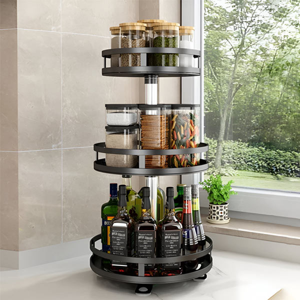 3-Tier Swivel Metal Organizer – Rotating Storage, Zero Clutter