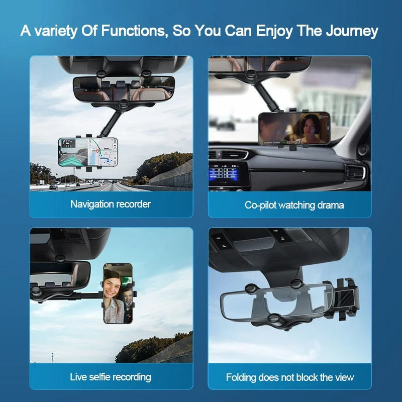 360° Rotating Car Mirror Phone Holder – Mount It Without Losing Your Mirror