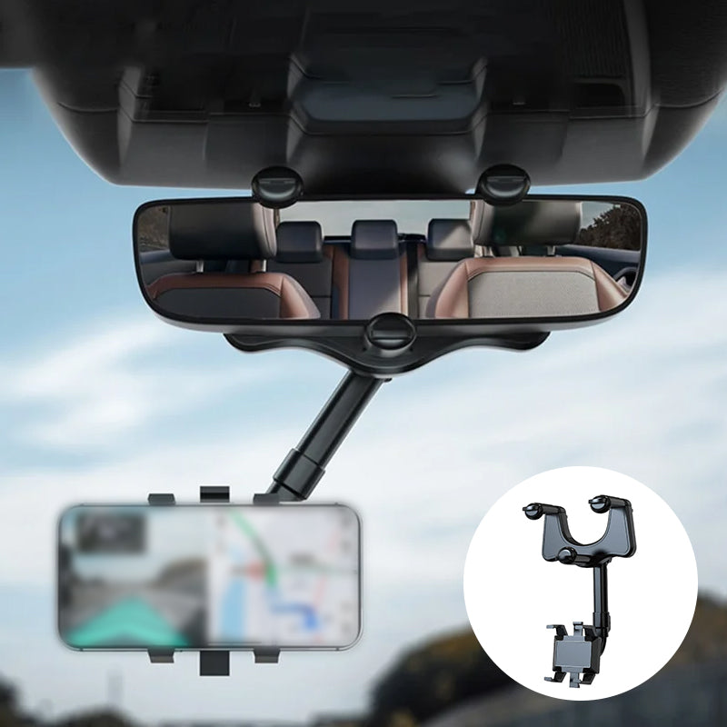 360° Rotating Car Mirror Phone Holder – Mount It Without Losing Your Mirror