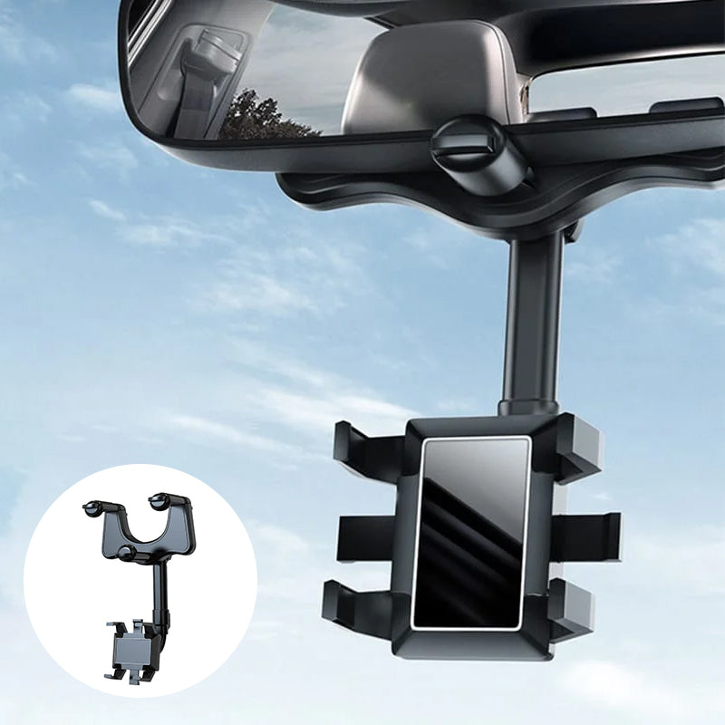 360° Rotating Car Mirror Phone Holder – Mount It Without Losing Your Mirror