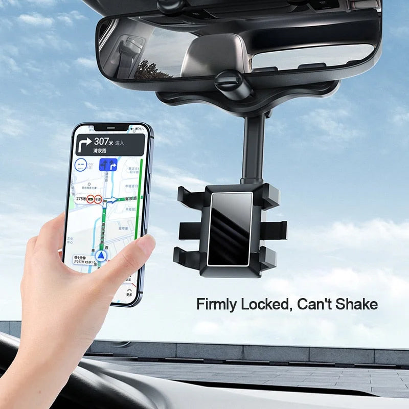 360° Rotating Car Mirror Phone Holder – Mount It Without Losing Your Mirror