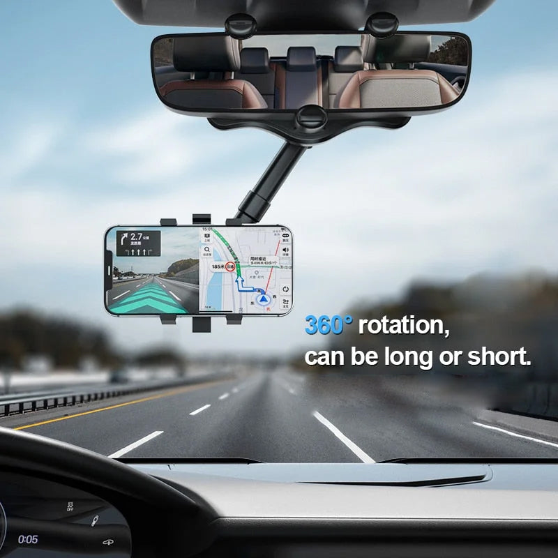 360° Rotating Car Mirror Phone Holder – Mount It Without Losing Your Mirror