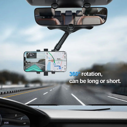 360° Rotating Car Mirror Phone Holder – Mount It Without Losing Your Mirror