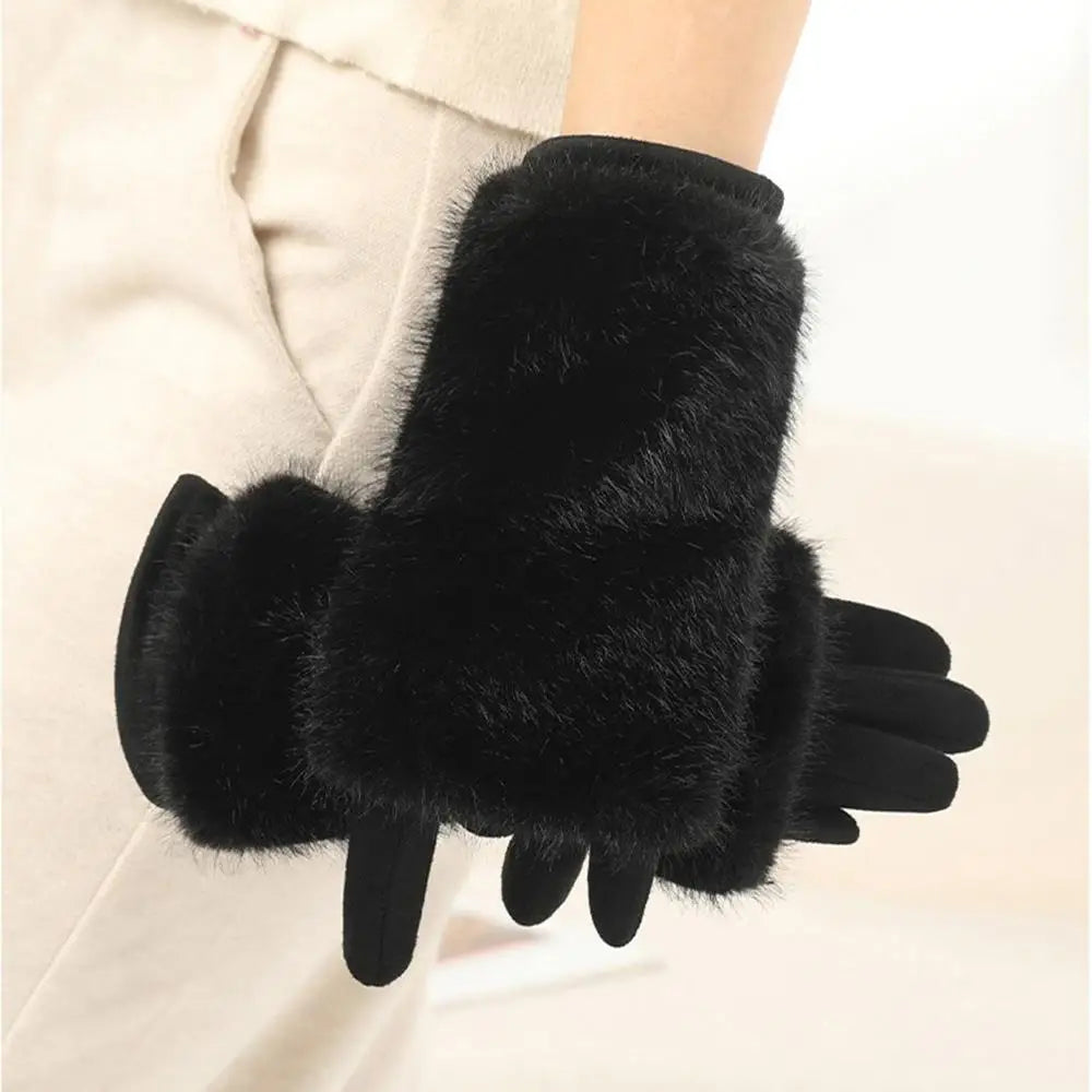 Suede Rabbit Fur Winter Gloves – Warm, Stylish & Touchscreen Ready