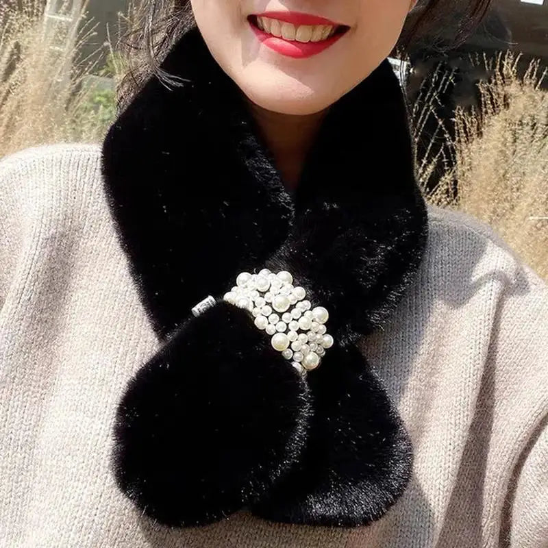 Faux Fur Pearl Winter Scarf – Luxurious Warmth, Effortless Elegance