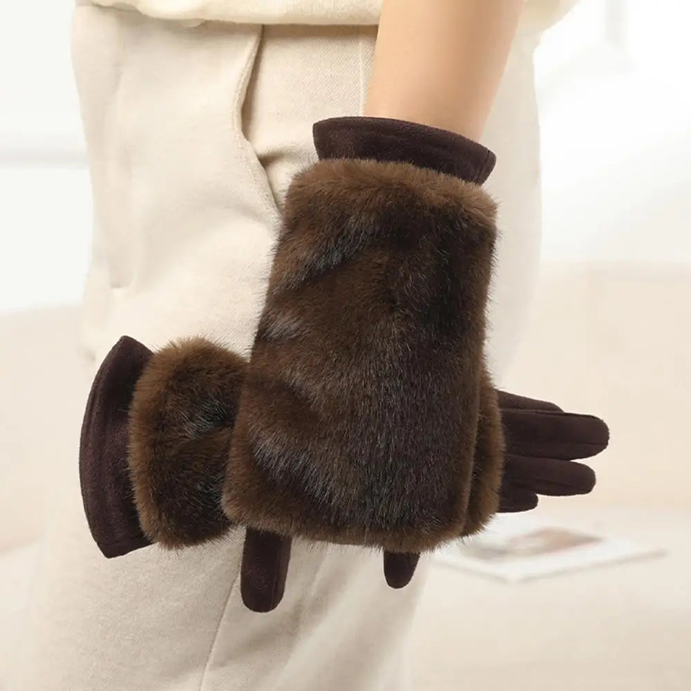 Suede Rabbit Fur Winter Gloves – Warm, Stylish & Touchscreen Ready