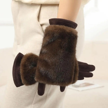 Suede Rabbit Fur Winter Gloves – Warm, Stylish & Touchscreen Ready