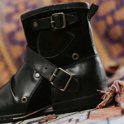 Men's Vintage Buckle Ankle Boots – Rugged Character, All-Day Comfort