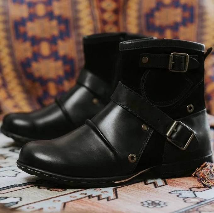 Men's Vintage Buckle Ankle Boots – Rugged Character, All-Day Comfort