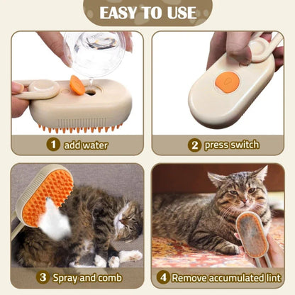 3-in-1 Pet Steam Grooming Brush – Groom, Massage & Control Shedding