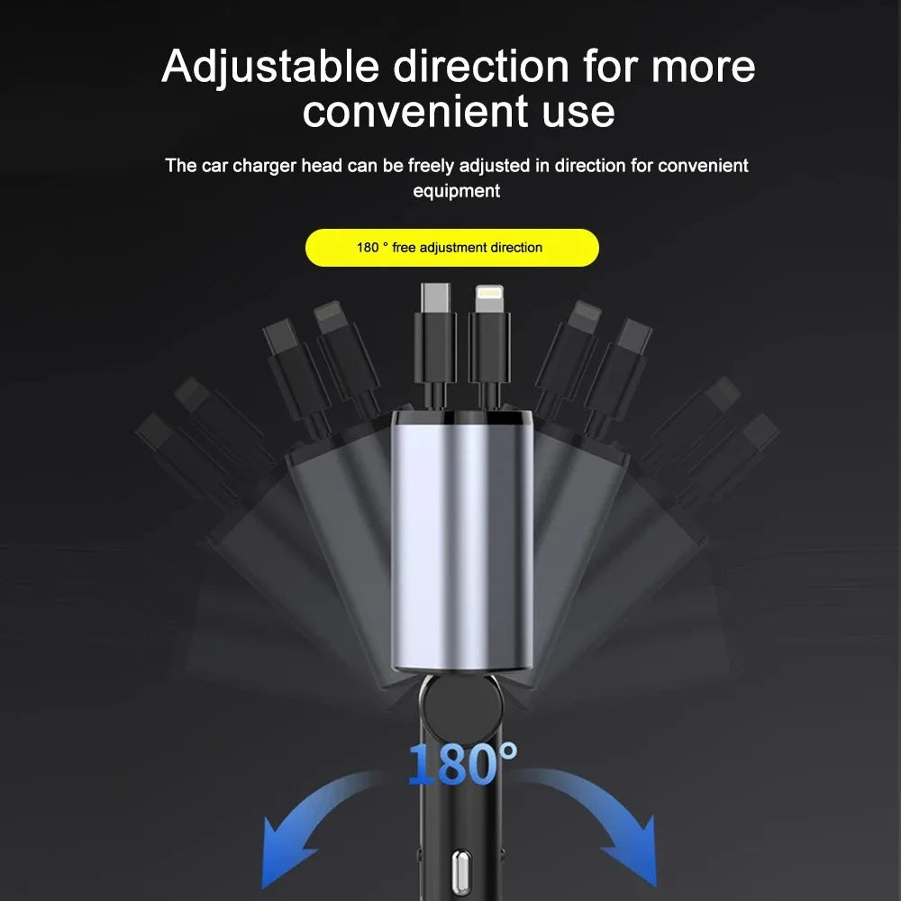 120W Retractable Car Charger – Tangle-Free Fast Charging