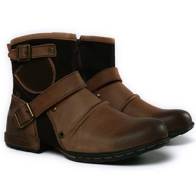 Men's Vintage Buckle Ankle Boots – Rugged Character, All-Day Comfort