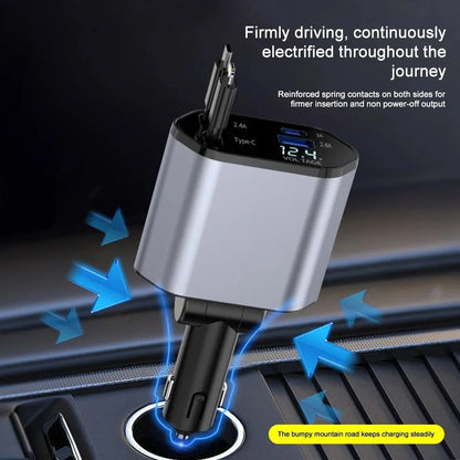 120W Retractable Car Charger – Tangle-Free Fast Charging