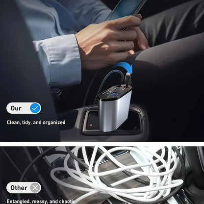 120W Retractable Car Charger – Tangle-Free Fast Charging