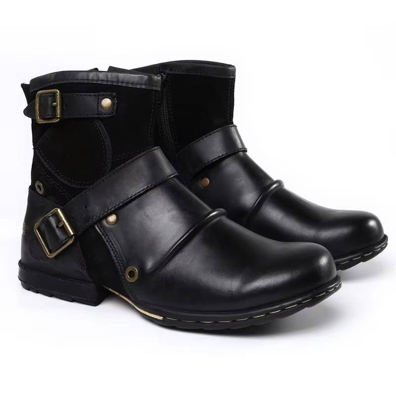 Men's Vintage Buckle Ankle Boots – Rugged Character, All-Day Comfort